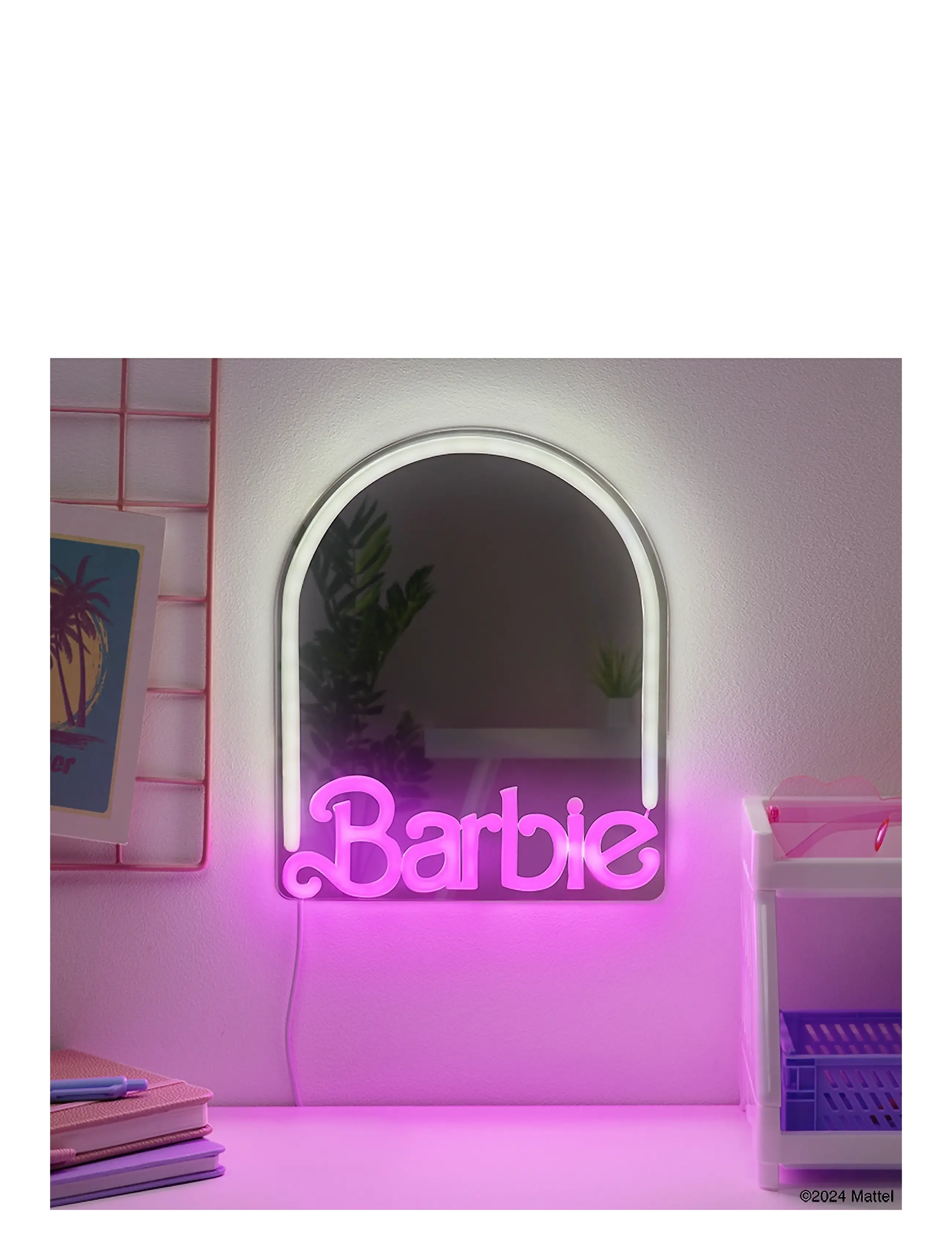 Paladone Barbie Wall Mountable Led Neon Mirror, Decoration Tilbehør-details, Pink, Str: H:27.0CM