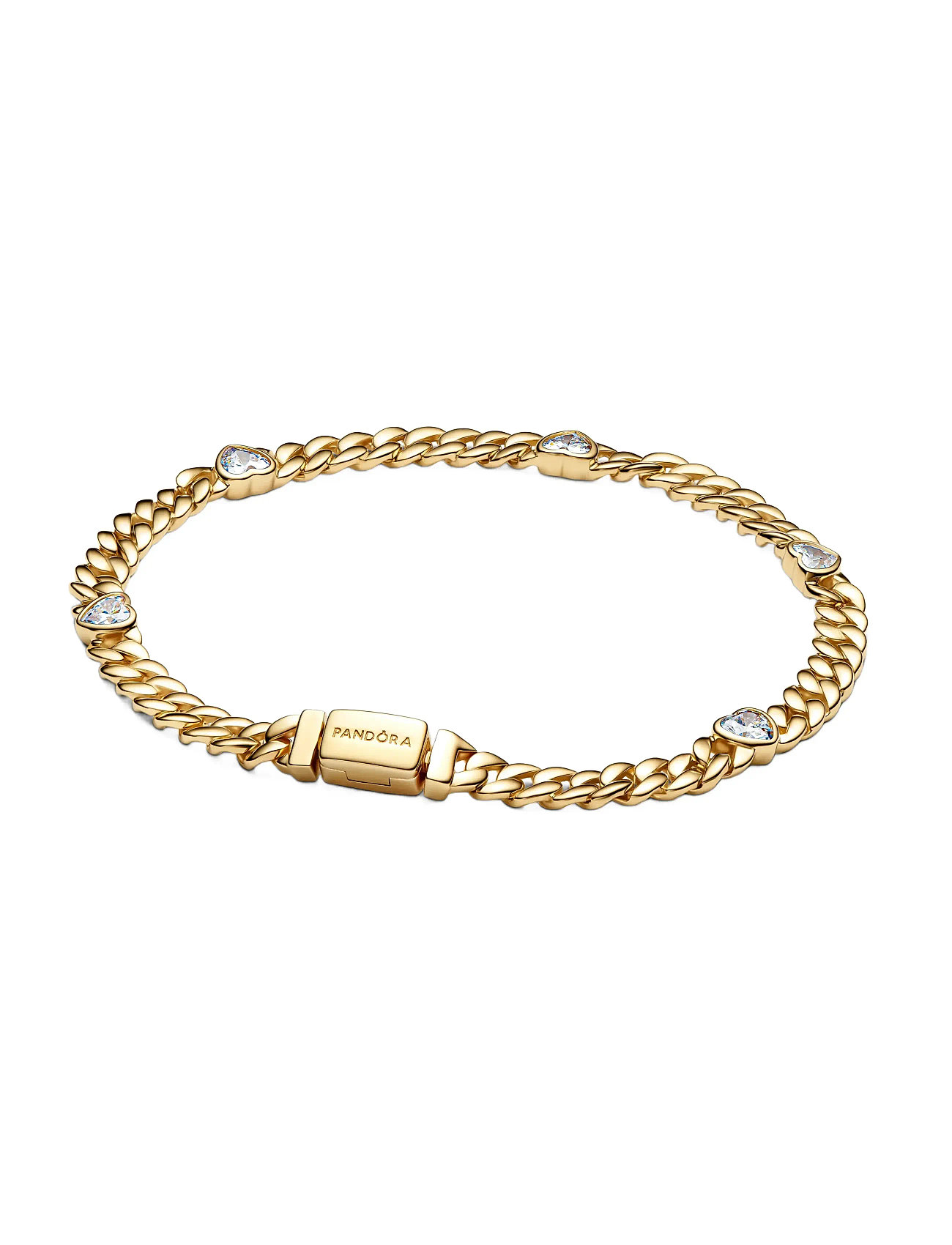 Pandora Heart Cuban Chain 14K -Plated Bracelet With Clear Cubic Zirconia - - 18 CM 1
