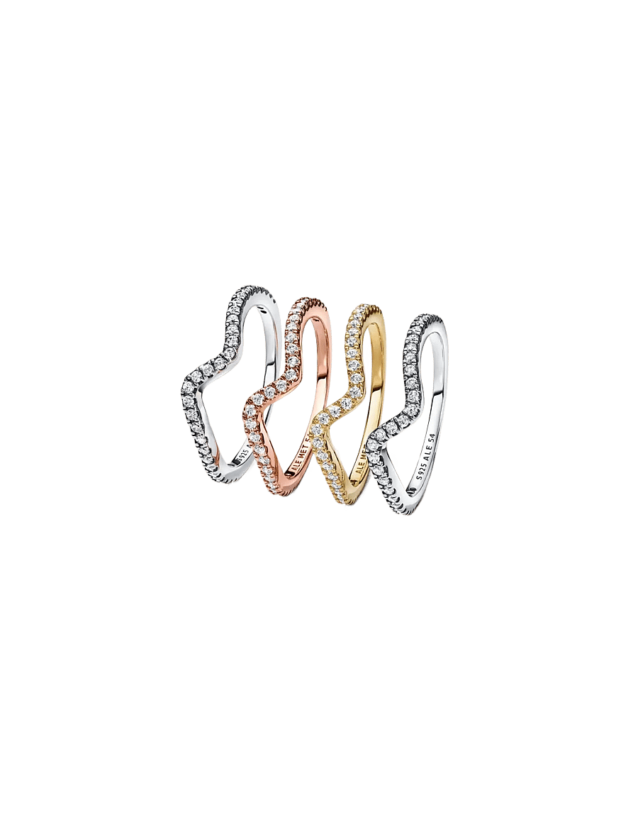 Pandora - Wave 14k gold-plated ring with clear cubic zirconia - sormukset - clear - 2