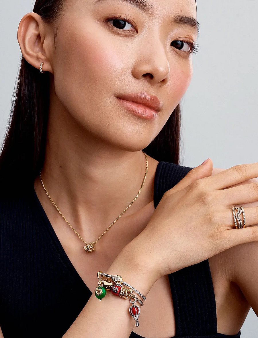 Pandora - Wave 14k gold-plated ring with clear cubic zirconia - sormukset - clear - 3