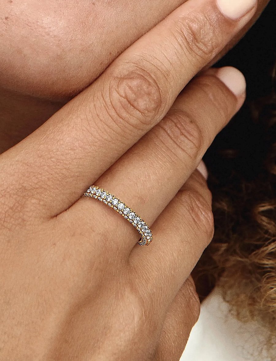 Pandora - 14k Gold-plated ring with clear cubic zirconia - ringar - clear - 2