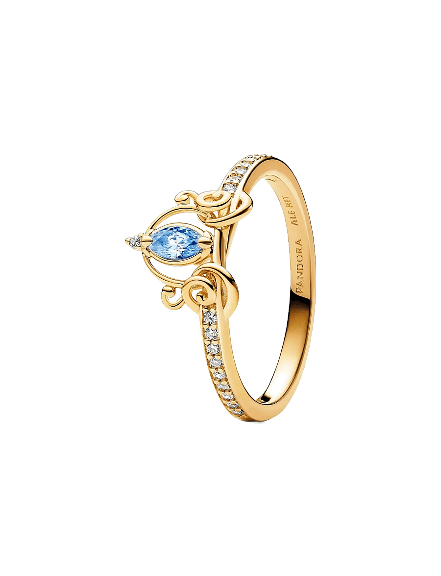 Pandora - Disney Cinderella 14k gold-plated ring with clear and fancy light blue cubic zirconia - bagues - blue - 1