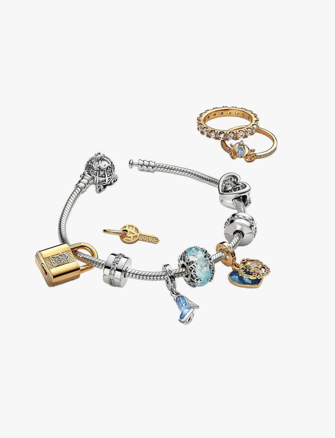 Pandora - Disney Cinderella 14k gold-plated ring with clear and fancy light blue cubic zirconia - ringe - blue - 2