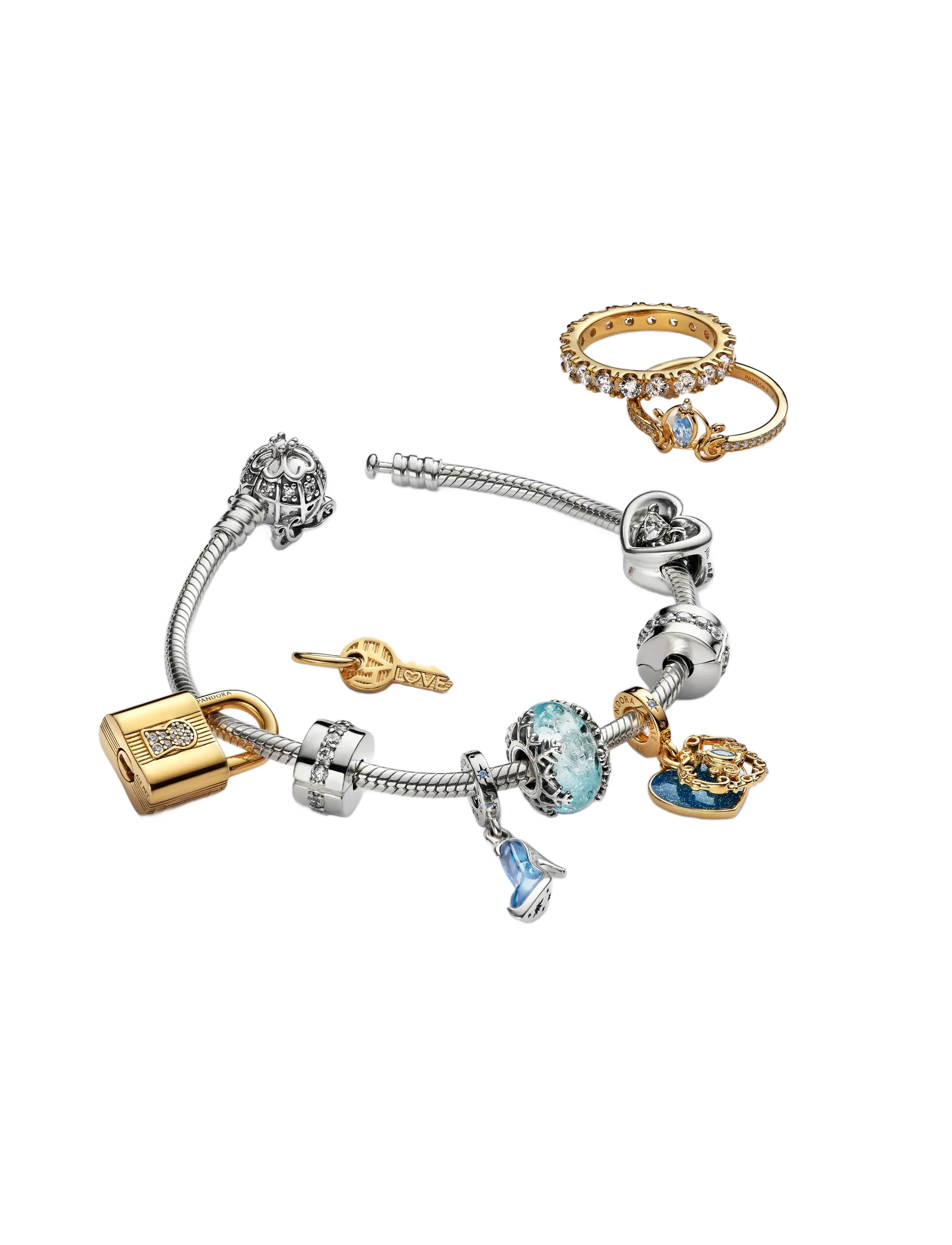 Pandora - Disney Cinderella 14k gold-plated ring with clear and fancy light blue cubic zirconia - bagues - blue - 2