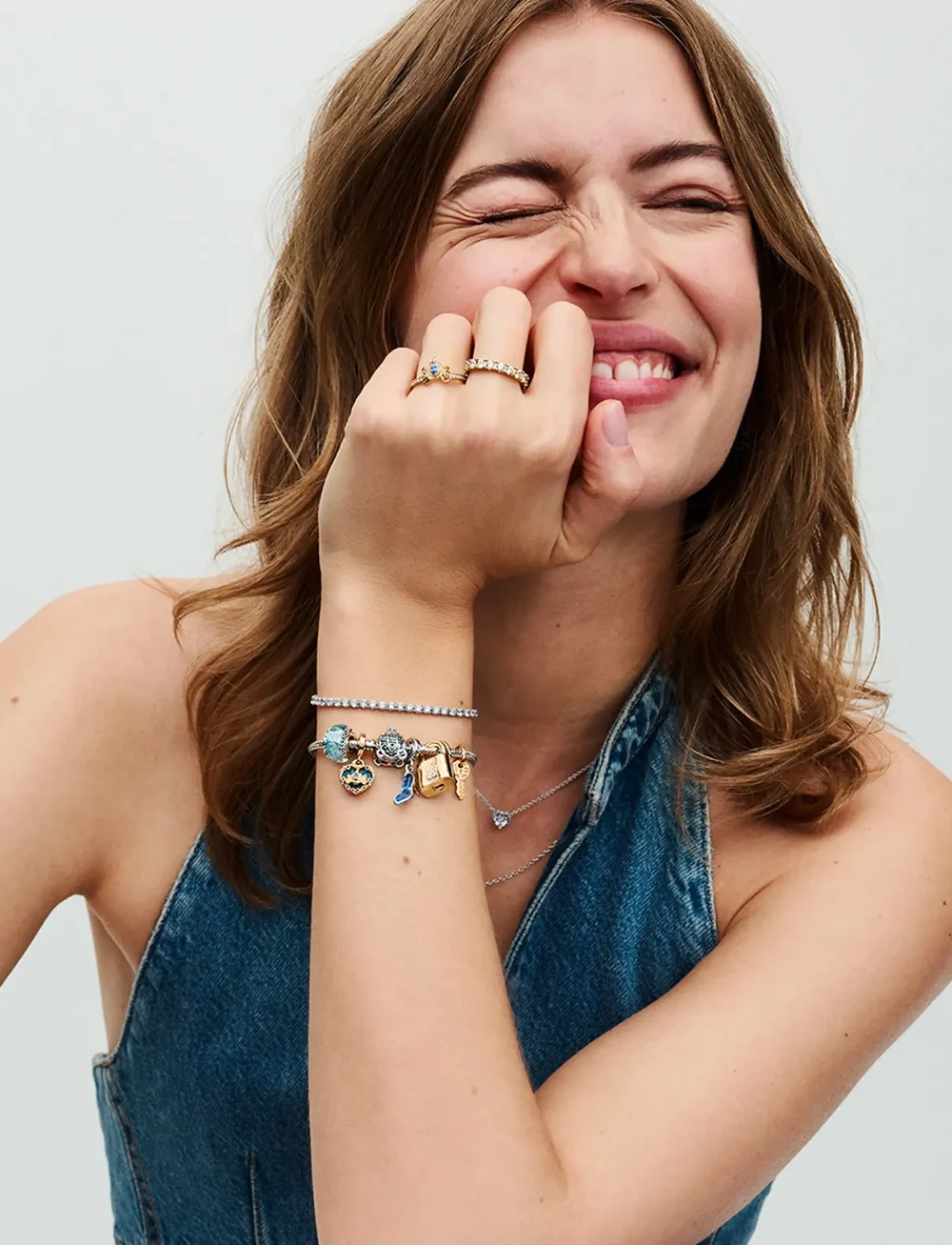 Pandora - Disney Cinderella 14k gold-plated ring with clear and fancy light blue cubic zirconia - ringe - blue - 3