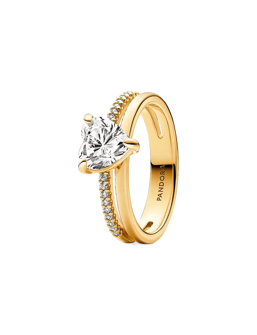 Pandora - Heart 14k gold-plated ring with clear cubic zirconia - bagues - clear - 1