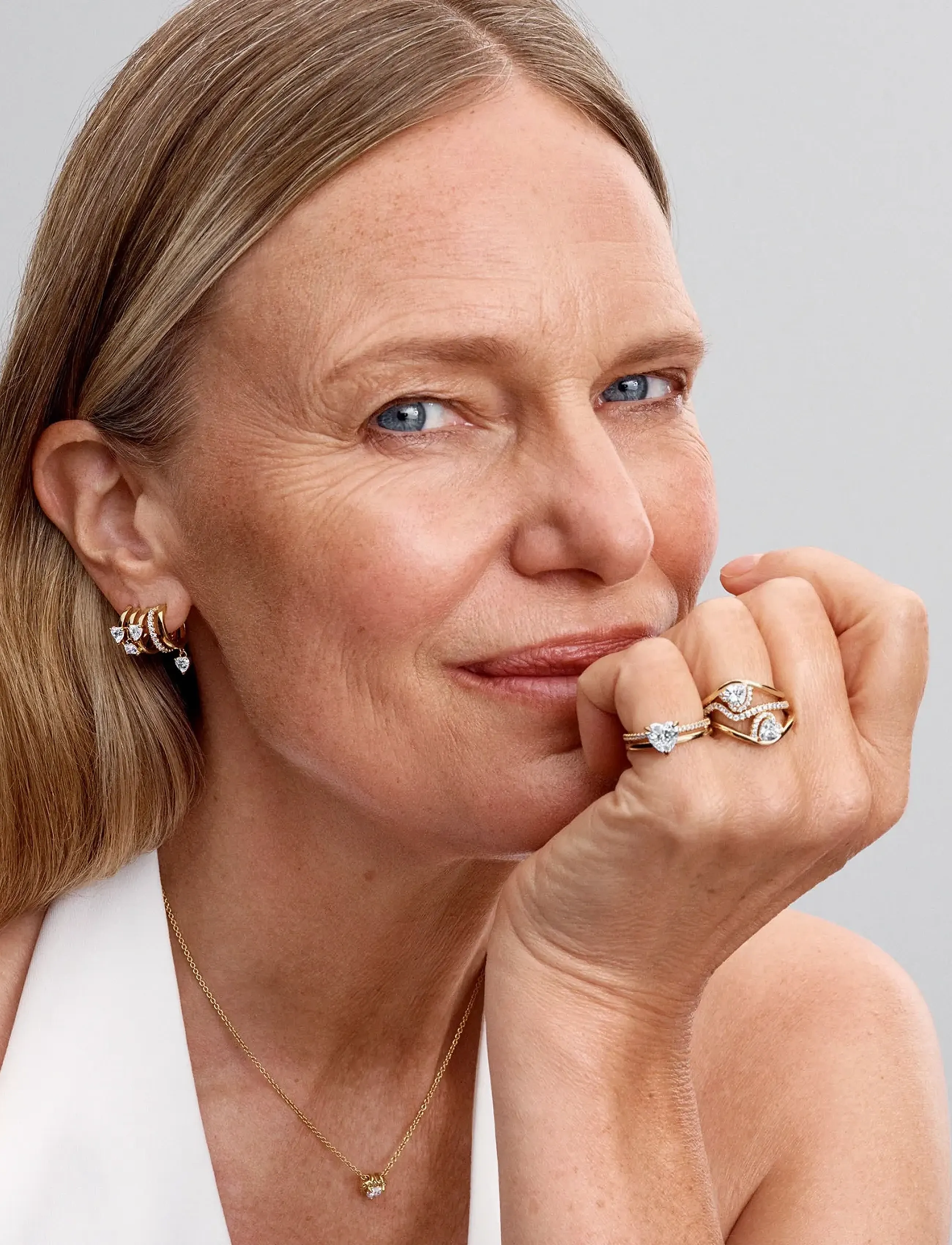 Pandora Heart 14K Gold-Plated Ring With Clear Cubic Zirconia, Kvinder, Dobbelt Bånd Hjerte Sten Ring, Guld, Str: 58