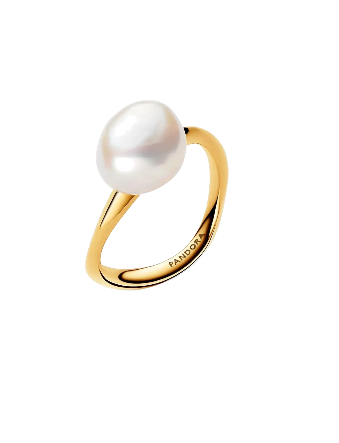 Pandora 14k Gold-plated ring with baroque white treated freshwater cultured pearl - Ringe - WHITE / gold