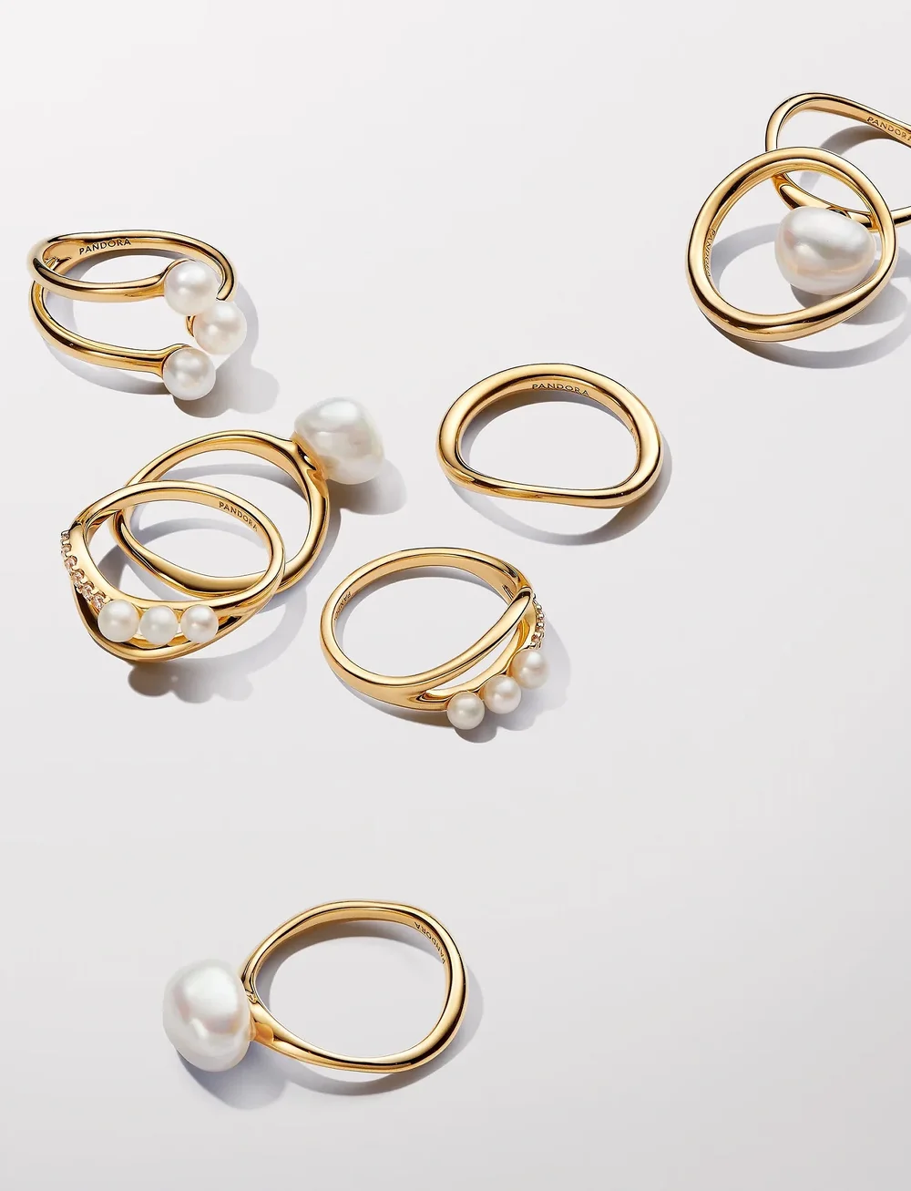 Pandora - 14k Gold-plated ring with baroque white treated freshwater cultured pearl - sõrmused - white - 3