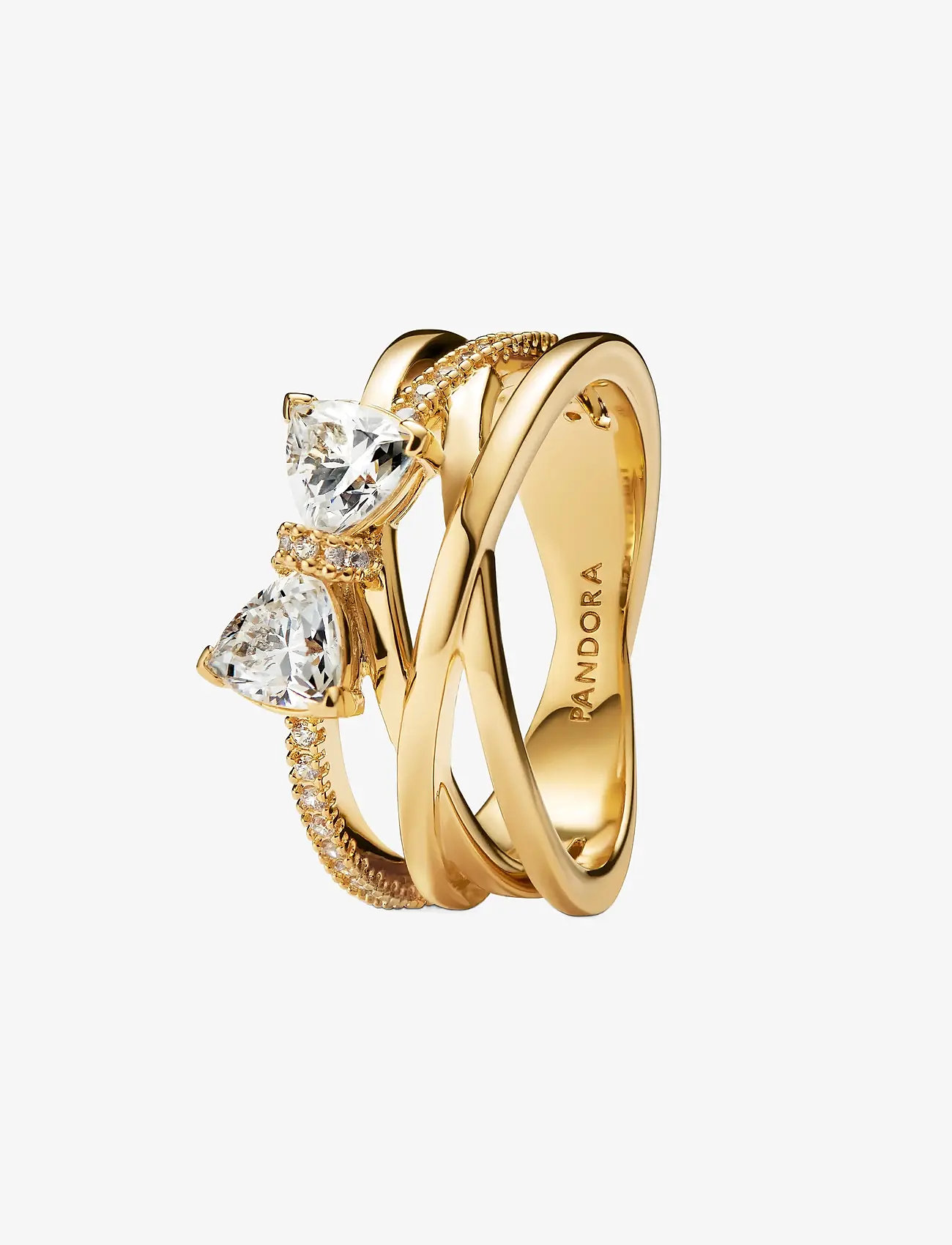 Pandora - Bow 14k gold-plated ring with clear cubic zirconia - rings - clear - 1
