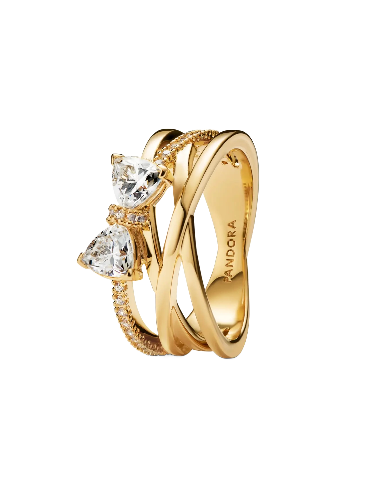 Bow 14k gold-plated ring with clear cubic zirconia - CLEAR