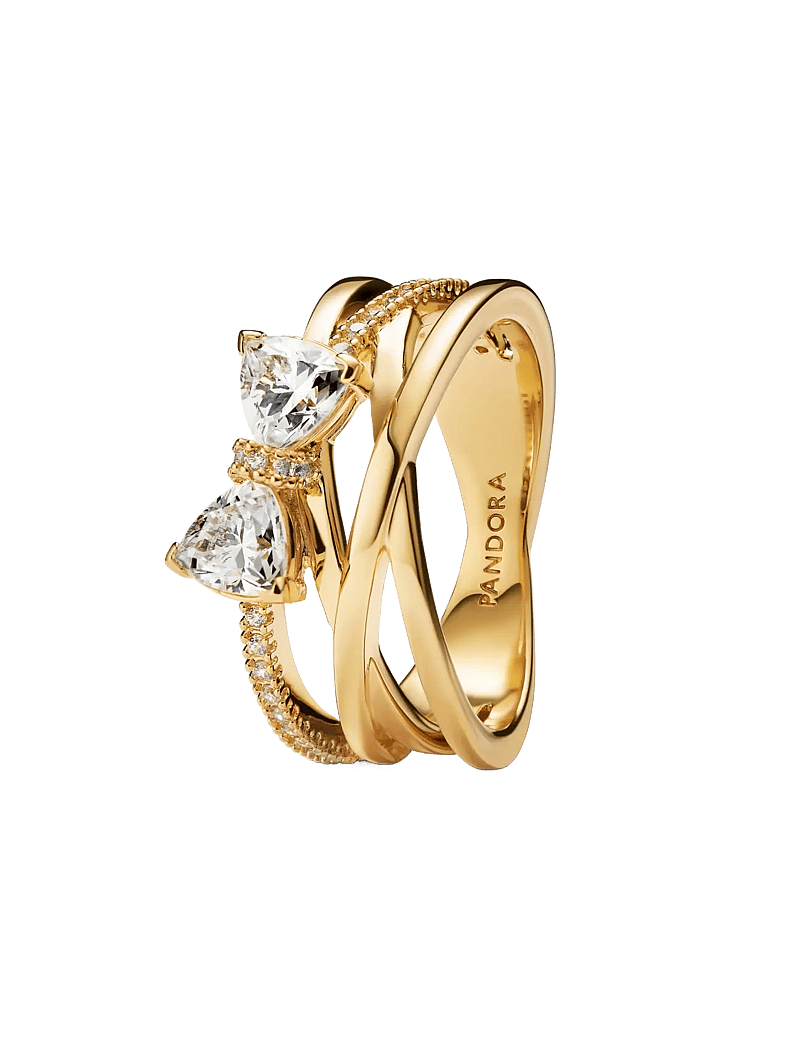 Pandora - Bow 14k gold-plated ring with clear cubic zirconia - ringe - clear - 1