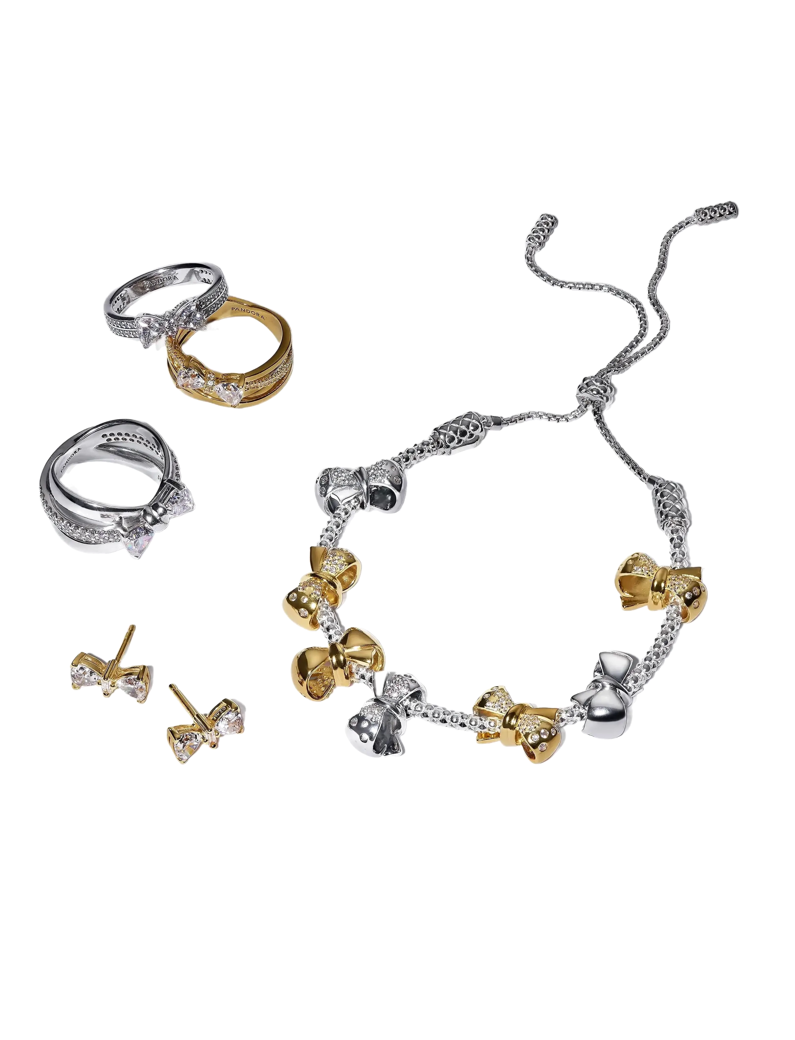 Pandora - Bow 14k gold-plated ring with clear cubic zirconia - hringir - clear - 2