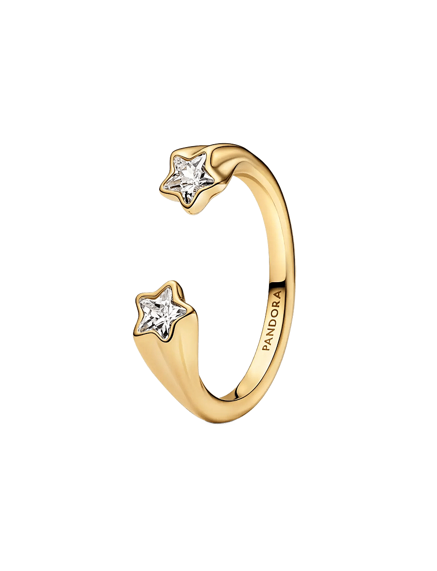 Pandora - Shooting star 14k gold-plated open ring with clear cubic zirconia - ringe - clear - 1