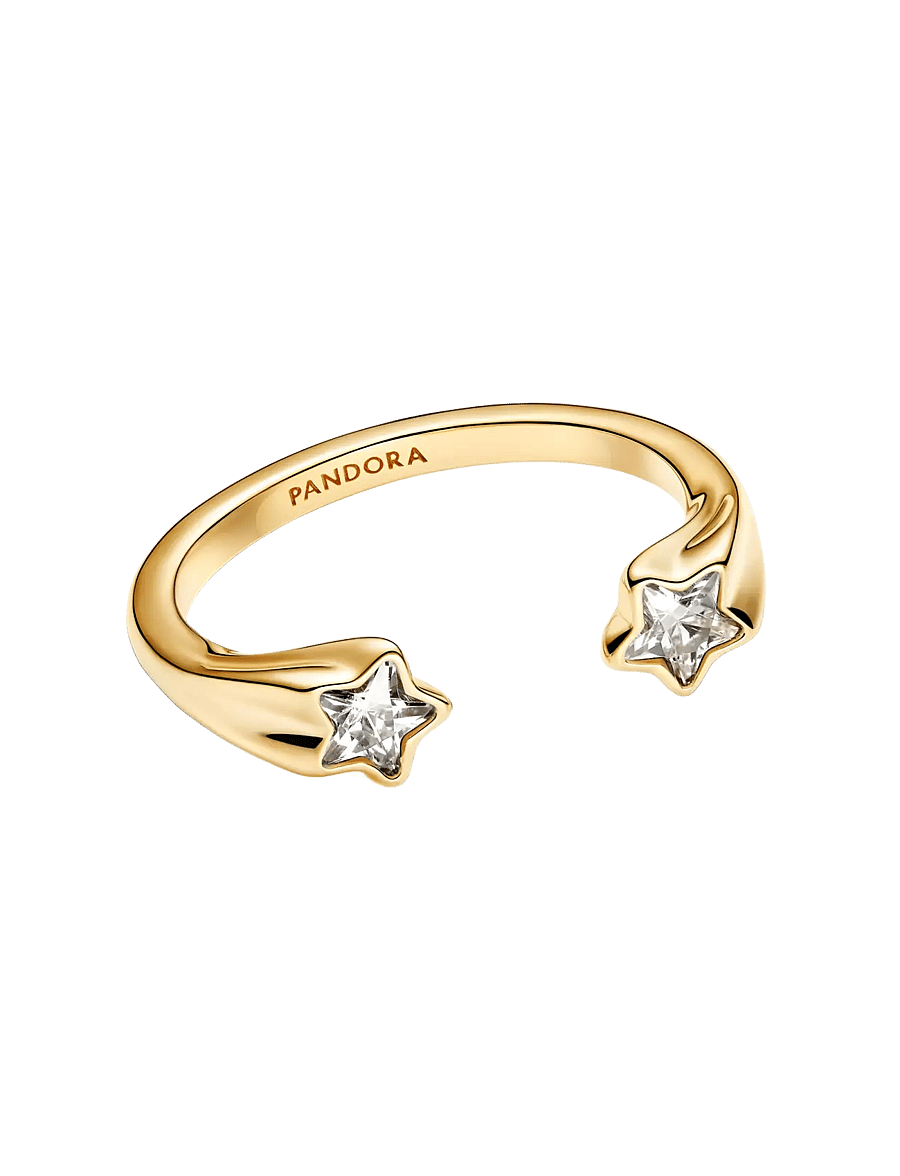 Pandora - Shooting star 14k gold-plated open ring with clear cubic zirconia - ringe - clear - 2