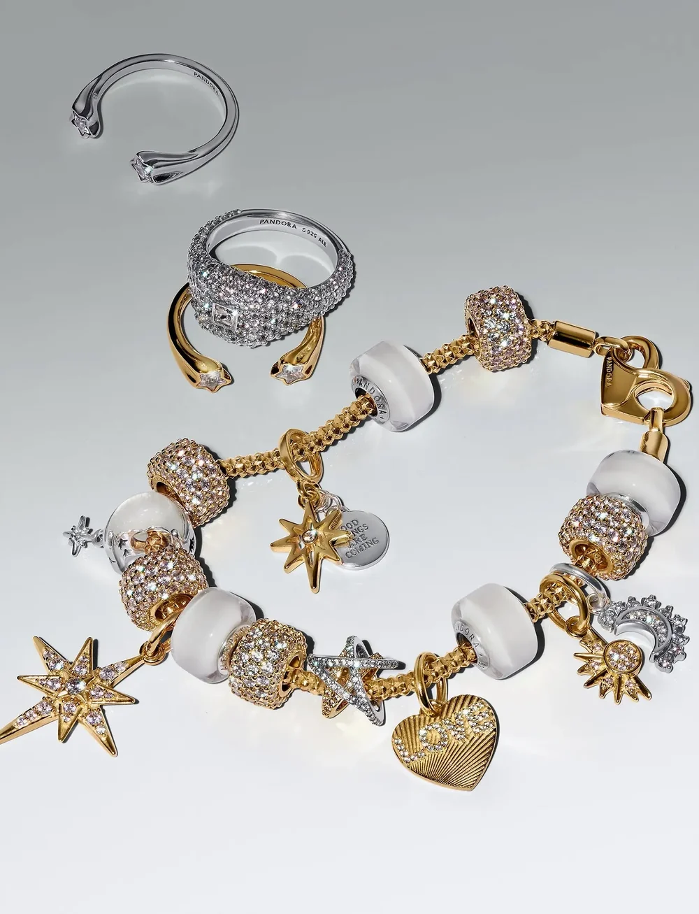 Pandora - Shooting star 14k gold-plated open ring with clear cubic zirconia - gredzeni - clear - 4