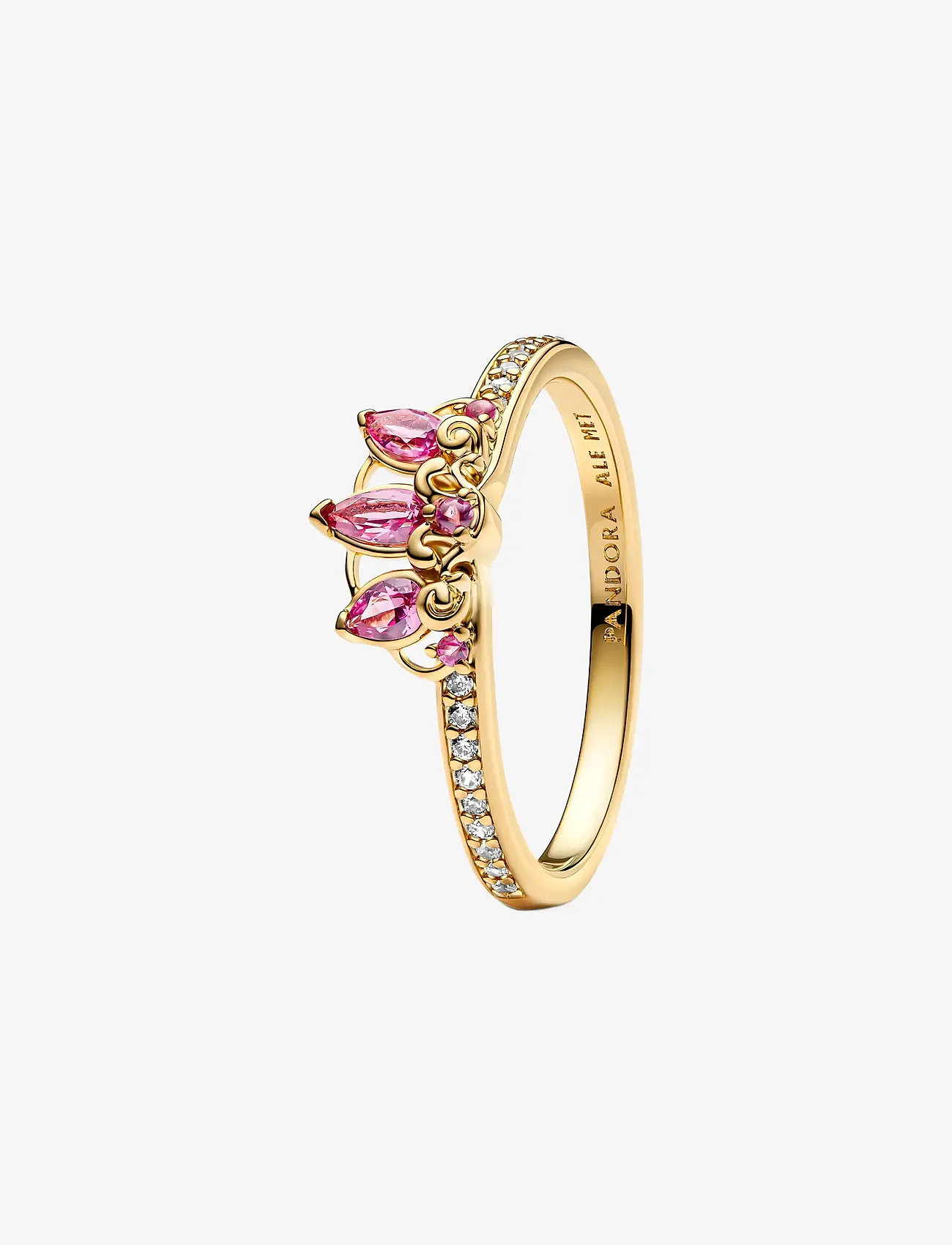 Pandora - Disney Rapunzel 14k gold-plated tiara ring with phlox pink crystal and clear cubic zirconia - bagues - pink - 1