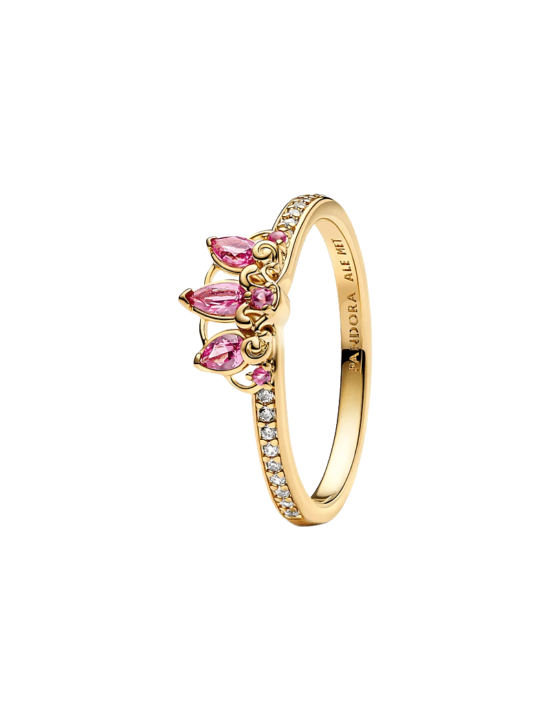 Pandora - Disney Rapunzel 14k gold-plated tiara ring with phlox pink crystal and clear cubic zirconia - bagues - pink - 1