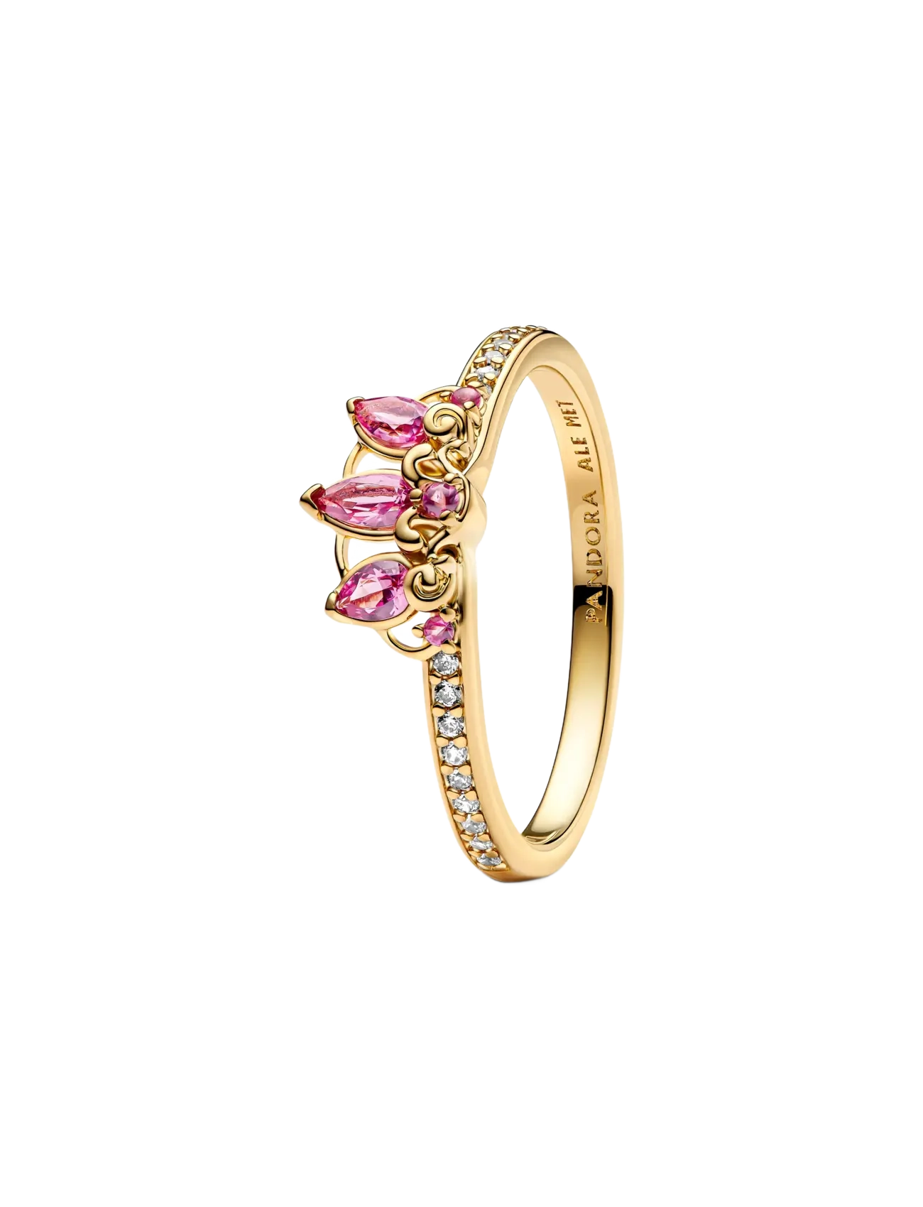 Pandora Disney Rapunzel 14k gold-plated tiara ring with phlox pink crystal and clear cubic zirconia - Samarbejder - PINK / pink/rose