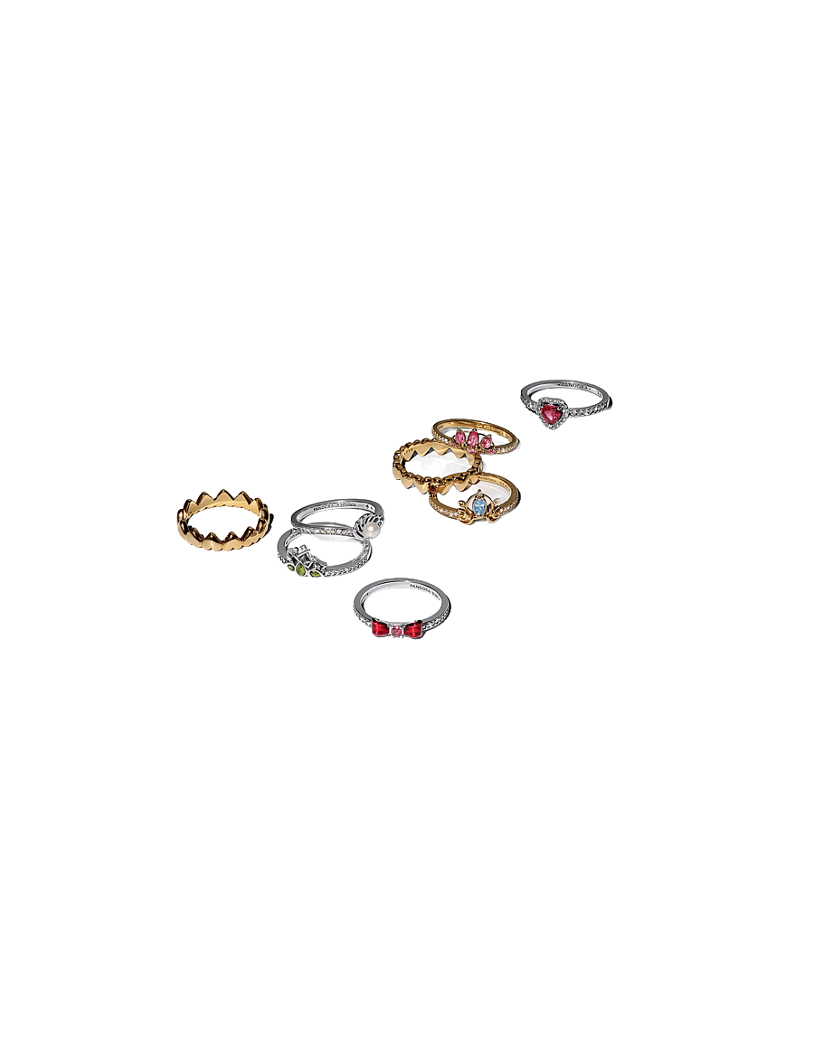Pandora - Disney Rapunzel 14k gold-plated tiara ring with phlox pink crystal and clear cubic zirconia - bagues - pink - 2