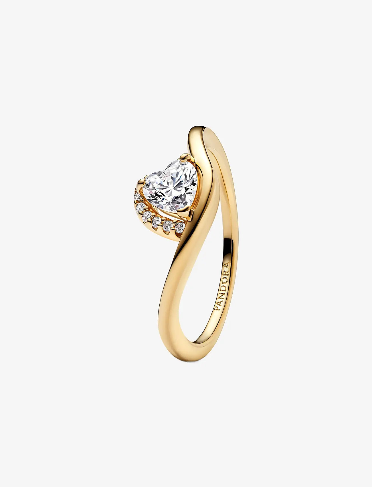 Pandora - Wave heart 14k gold-plated ring with clear cubic zirconia - ringar - clear - 1