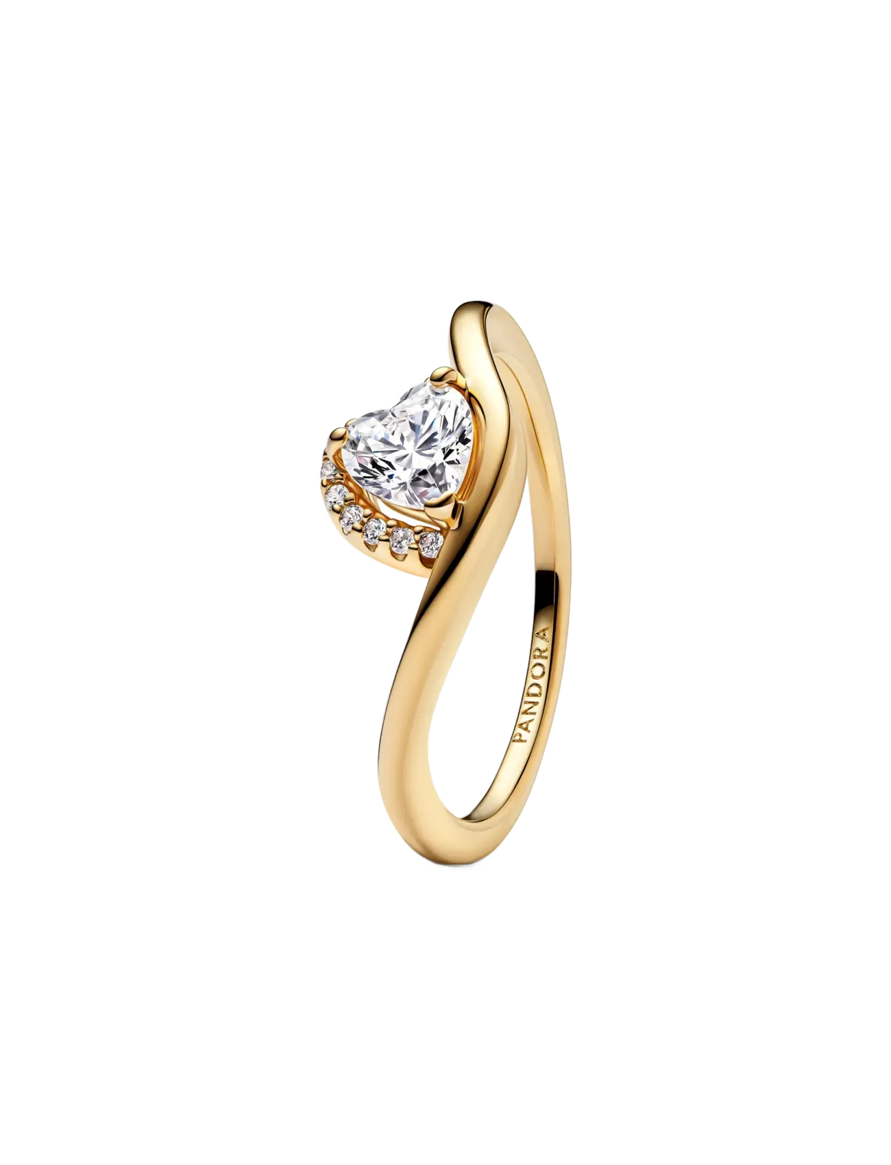Pandora Wave heart 14k gold-plated ring with clear cubic zirconia - Festtøj - CLEAR / undefined
