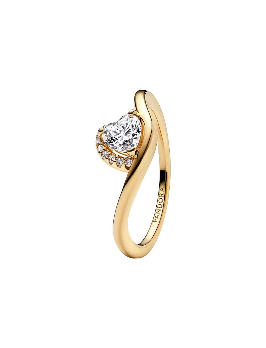 Pandora - Wave heart 14k gold-plated ring with clear cubic zirconia - ringe - clear - 1