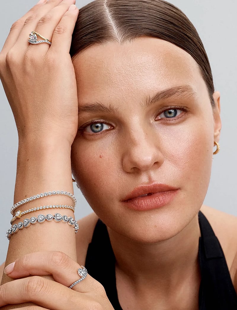 Pandora - Wave heart 14k gold-plated ring with clear cubic zirconia - ringar - clear - 2