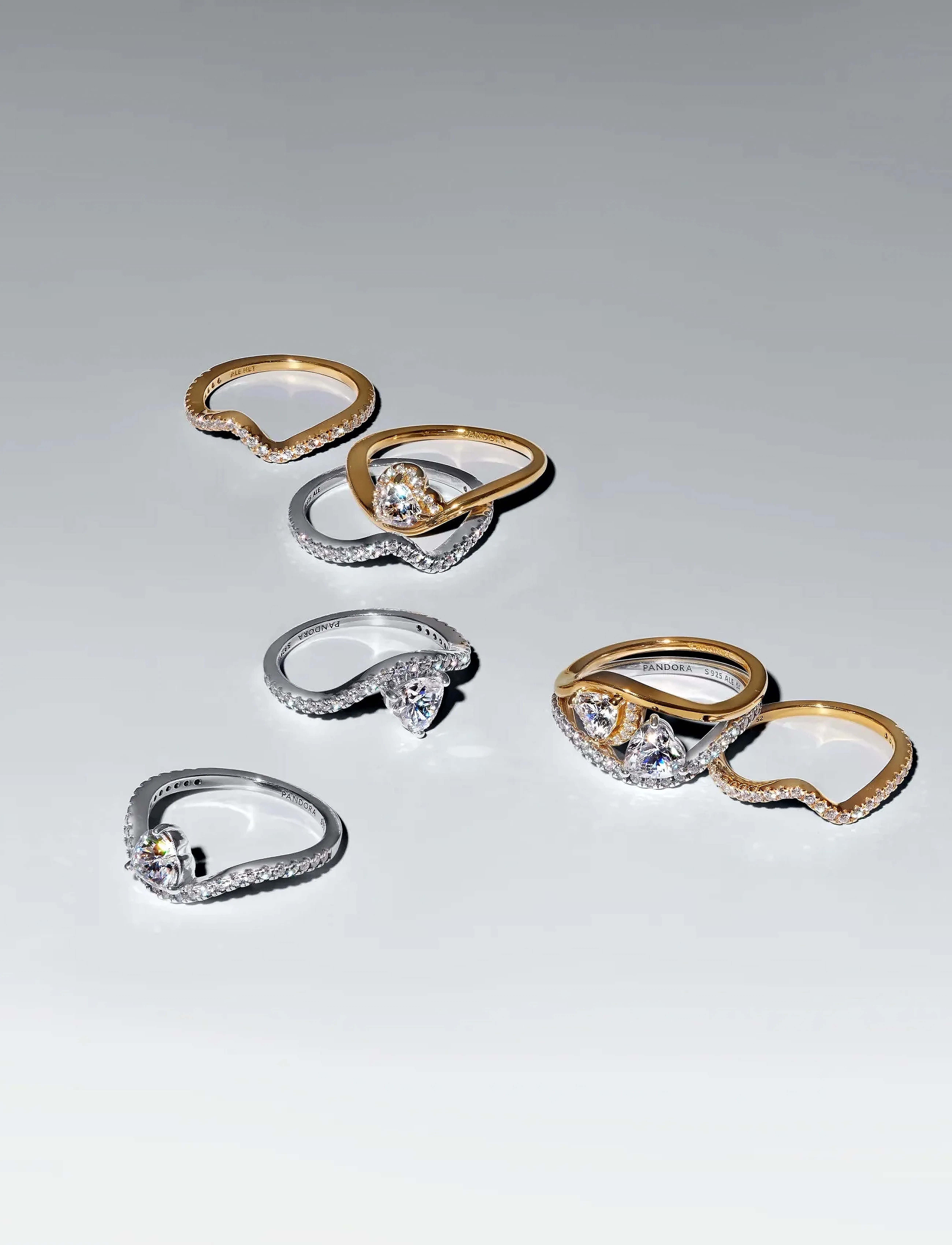 Pandora - Wave heart 14k gold-plated ring with clear cubic zirconia - ringe - clear - 3