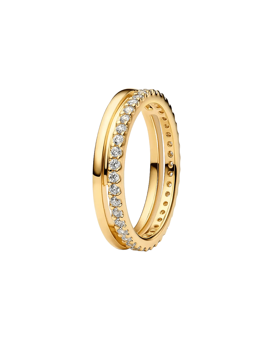 Pandora - 14k Gold-plated ring with clear cubic zirconia - sormukset - clear - 1