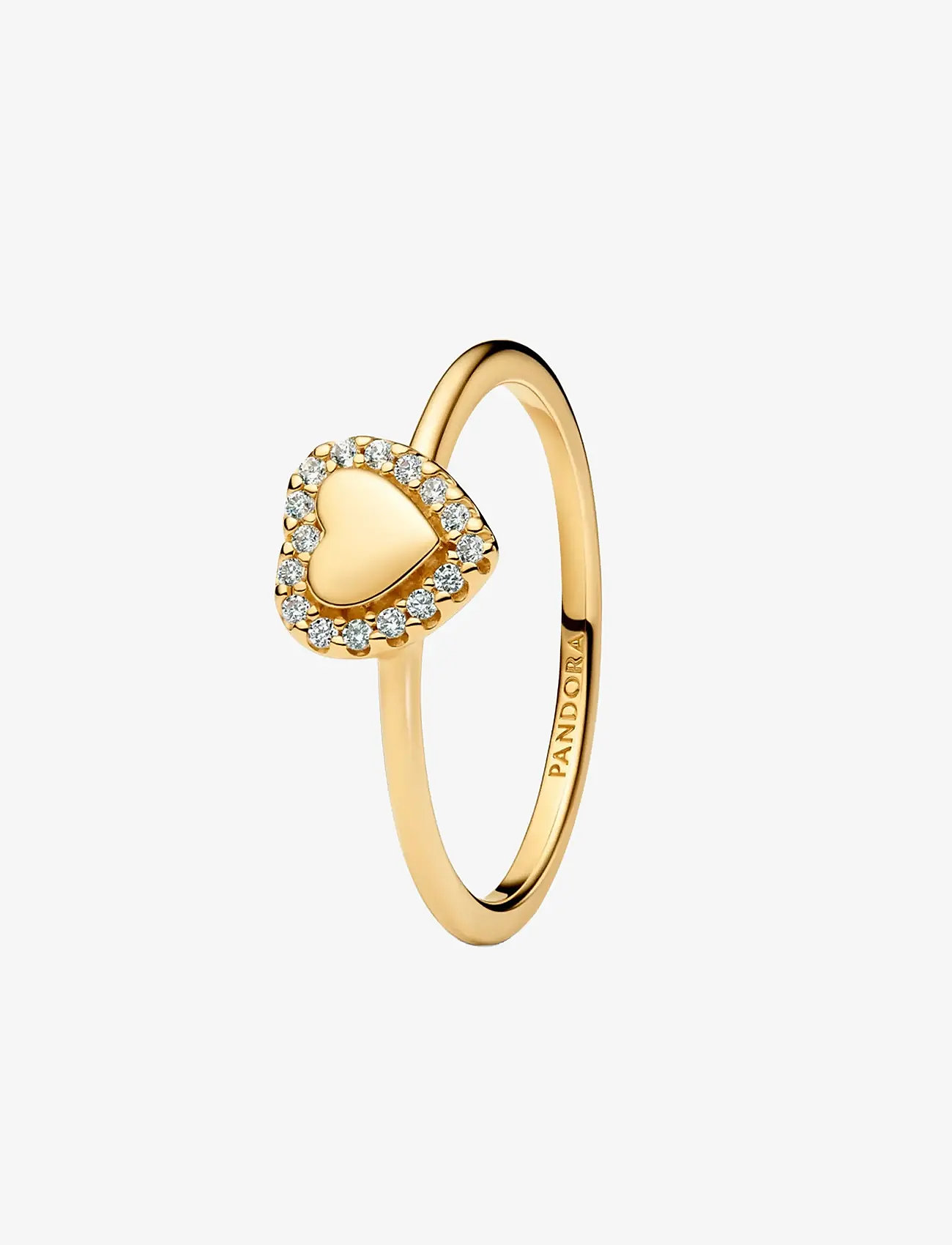 Pandora - Engravable heart 14k gold-plated ring with clear cubic zirconia - ringar - clear - 1
