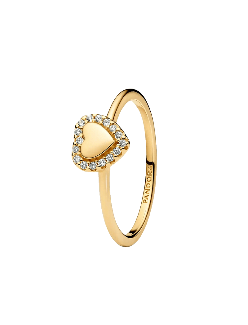 Pandora - Engravable heart 14k gold-plated ring with clear cubic zirconia - ringe - clear - 1