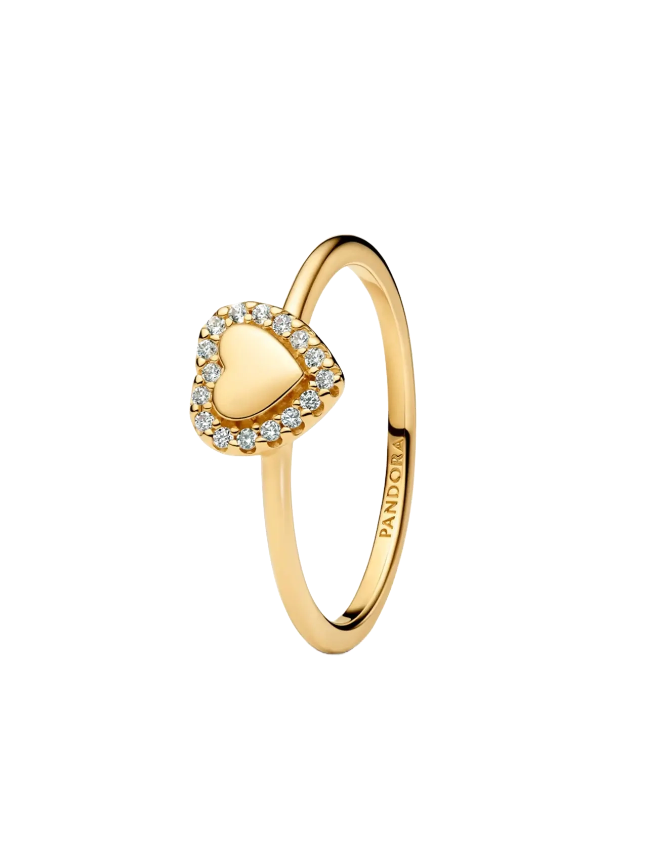 Pandora Engravable heart 14k gold-plated ring with clear cubic zirconia - Festtøj - CLEAR / undefined
