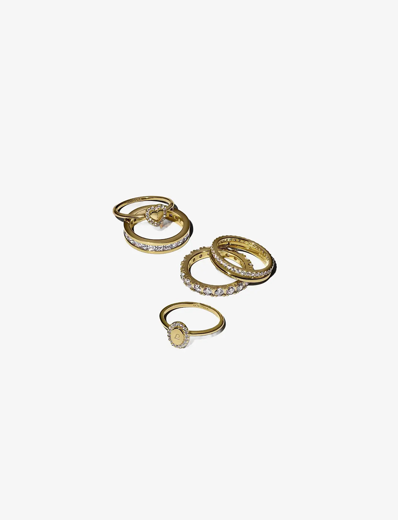 Pandora - Engravable heart 14k gold-plated ring with clear cubic zirconia - ringar - clear - 2