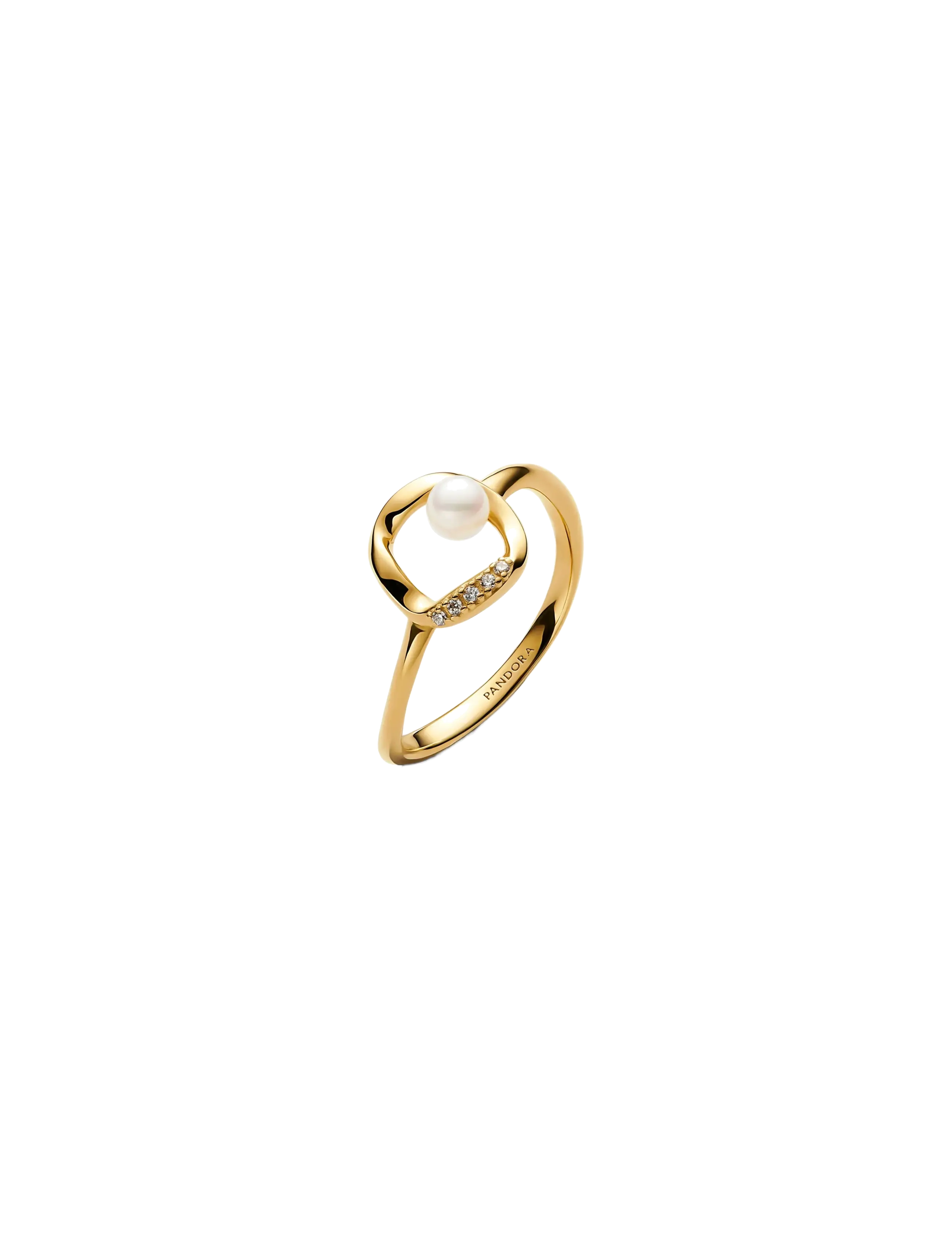 Pandora 14k gold-plated ring with treated white freshwater cultured pearl and clear cubic zirconia - Pandora - WHITE / gold