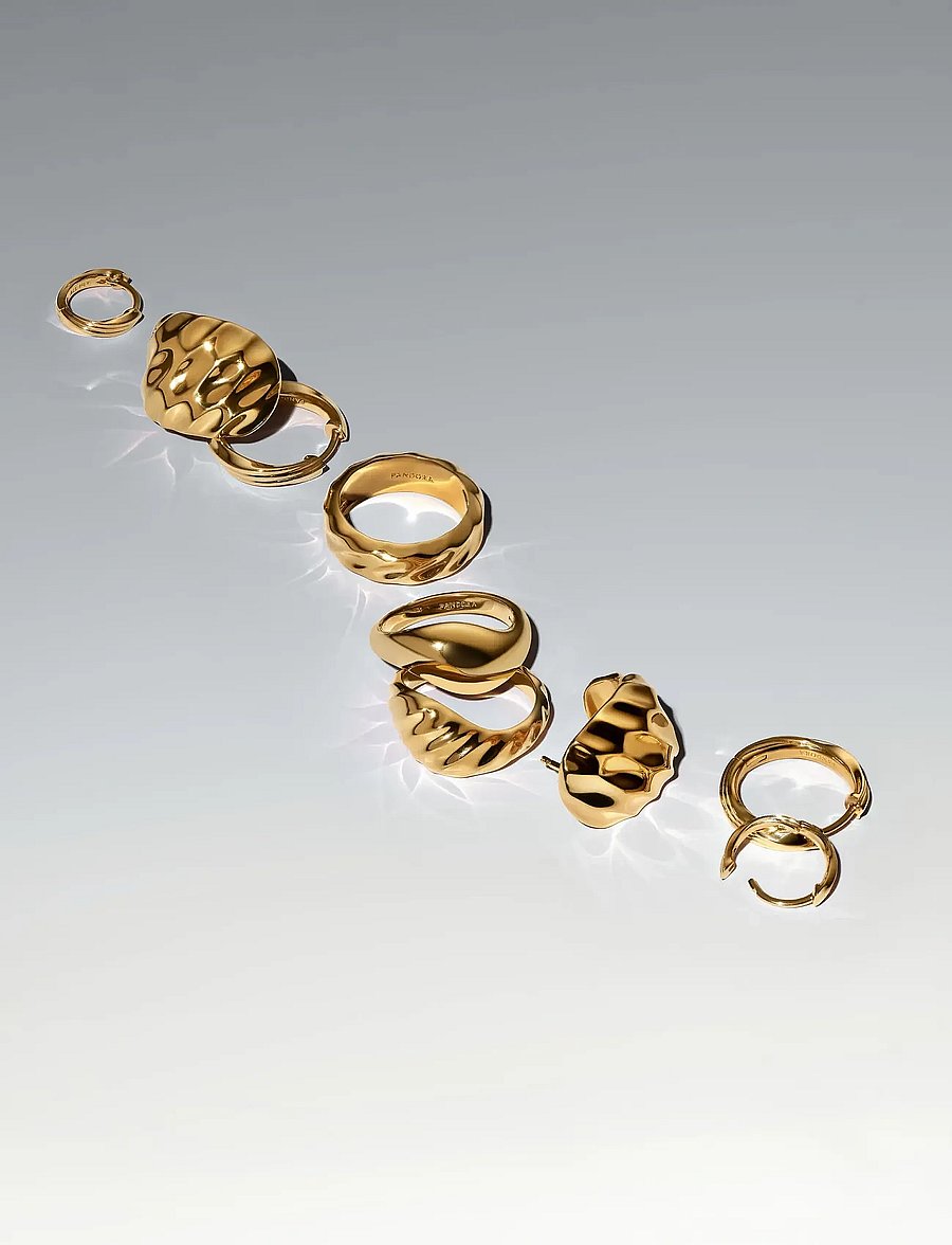 Pandora - Rippled 14k gold-plated ring set - sormukset - no color - 3