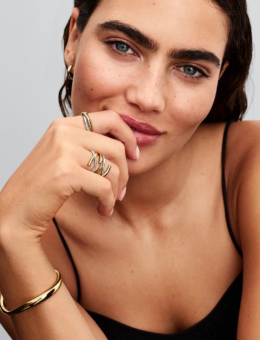 Pandora - Organically shaped sterling silver and 14k gold-plated ring - ringe - no color - 2