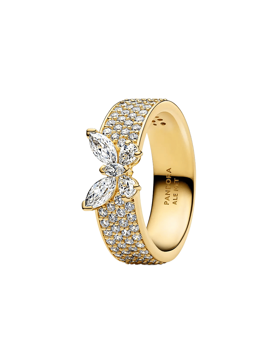 Pandora - Butterfly 14k gold-plated ring with clear cubic zirconia - ringar - clear - 1