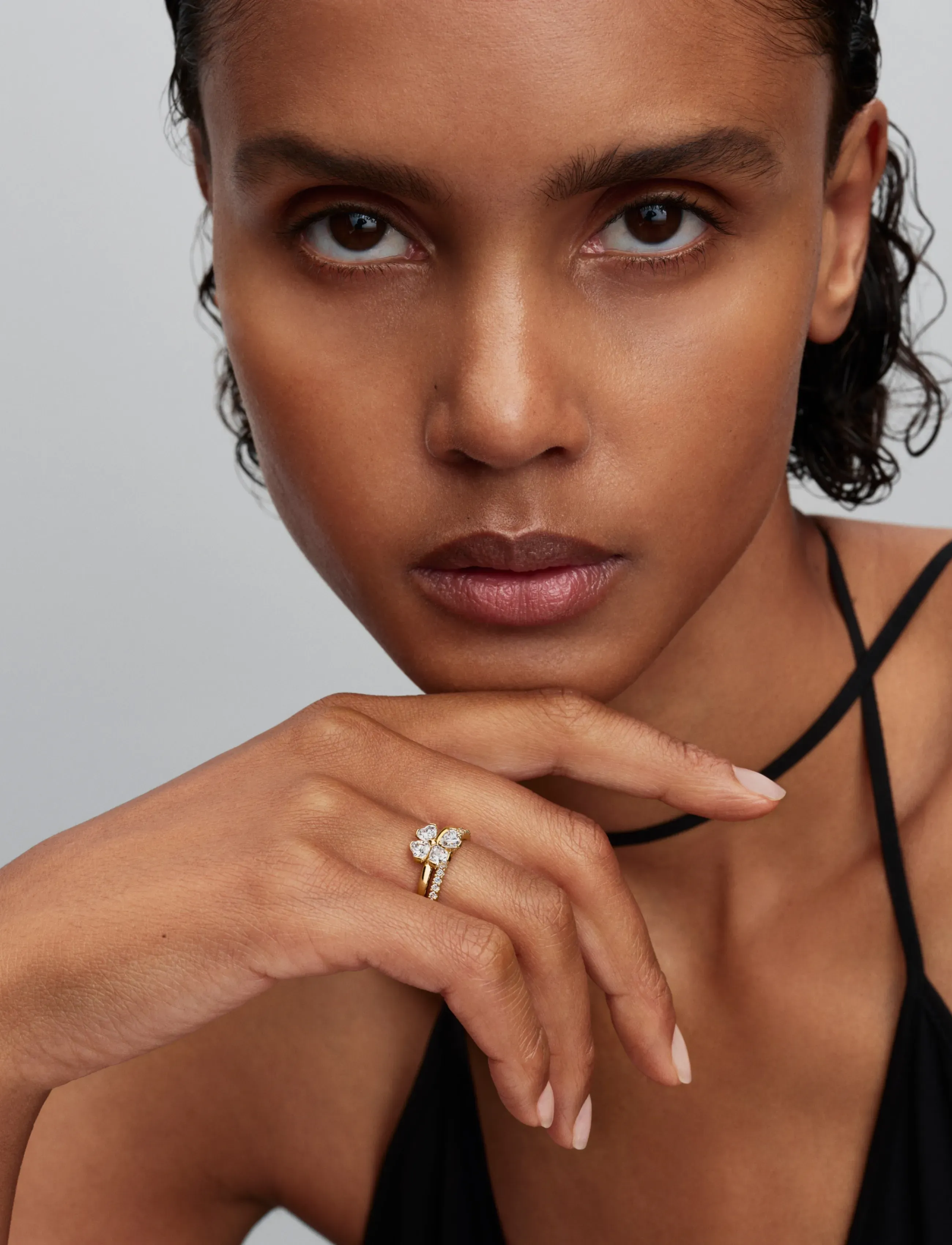 Pandora Sparkling Lucky Clover Splittable Ring, 48, Gold, Smykker > Ringe, Dame