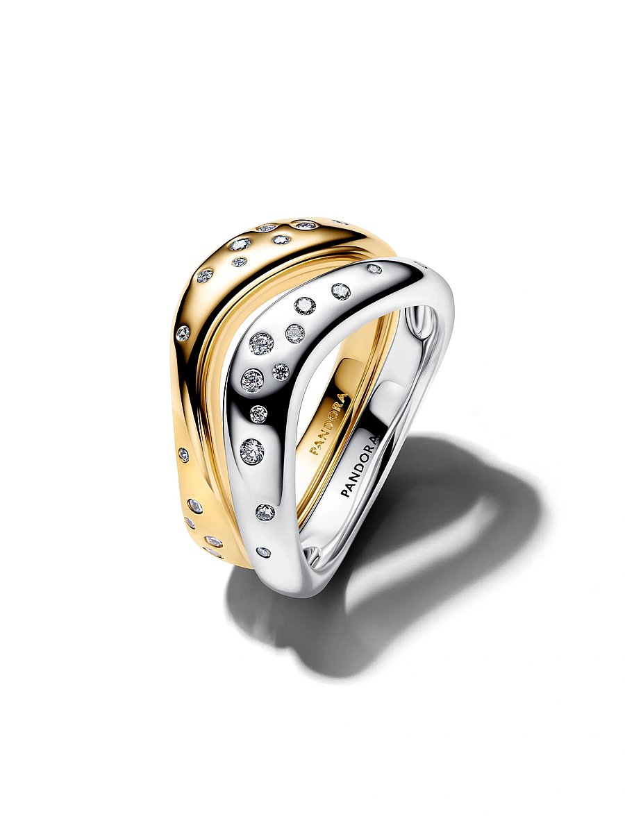 Pandora - Organically Shaped Two-Tone Stacking Rings - ringe - clear - 3