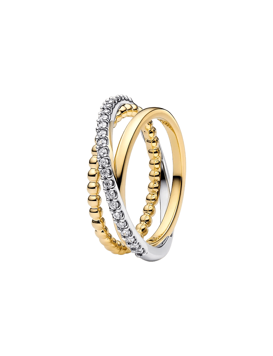 Pandora - Crossover Beads & Pavé Triple Band Ring - rings - clear - 1