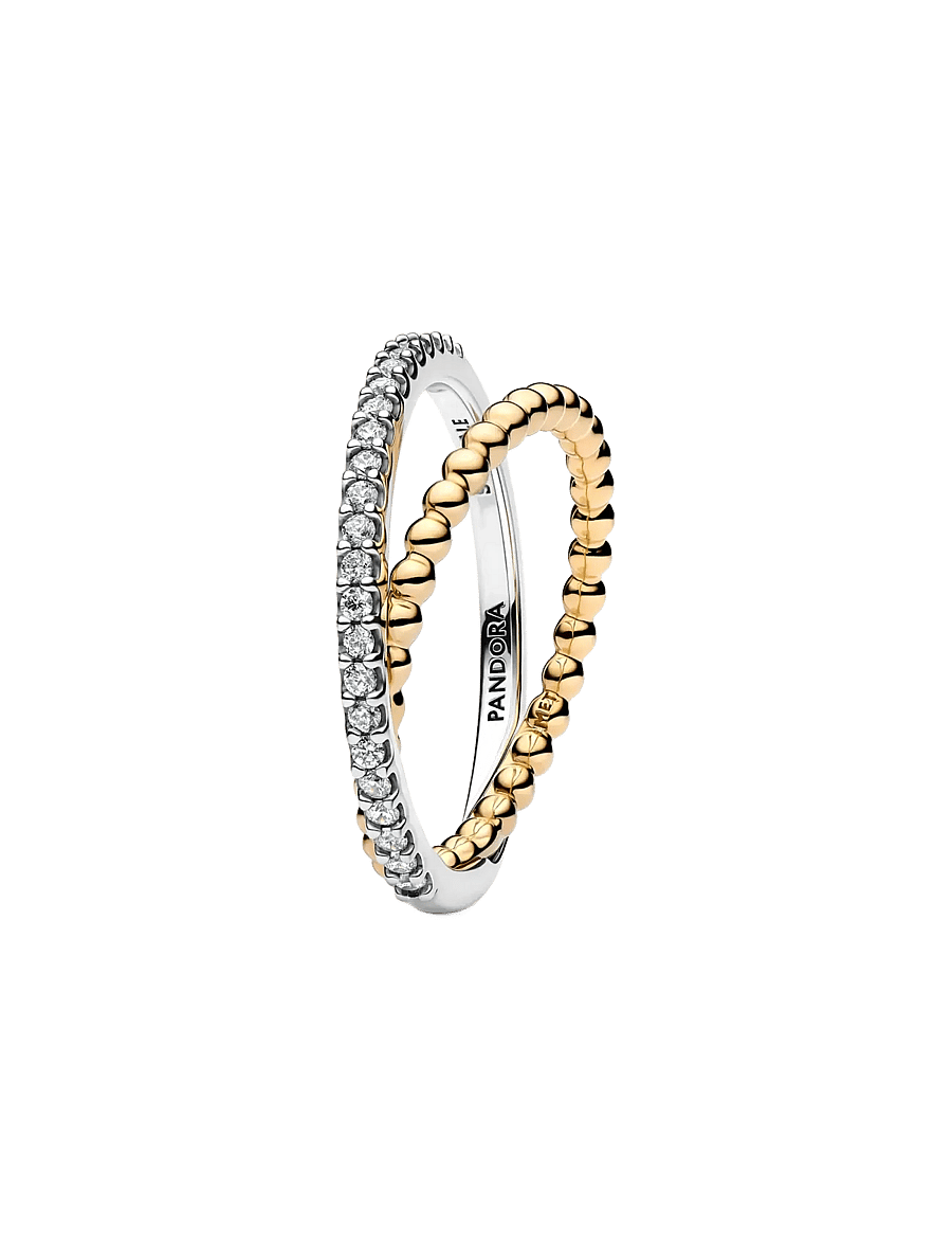 Pandora - Crossover Beads & Pavé Double Band Ring - ringe - clear - 1