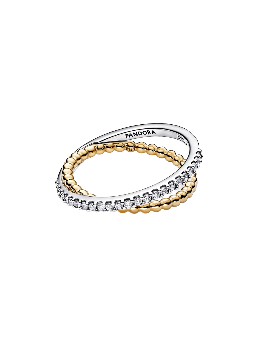 Pandora - Crossover Beads & Pavé Double Band Ring - ringe - clear - 2