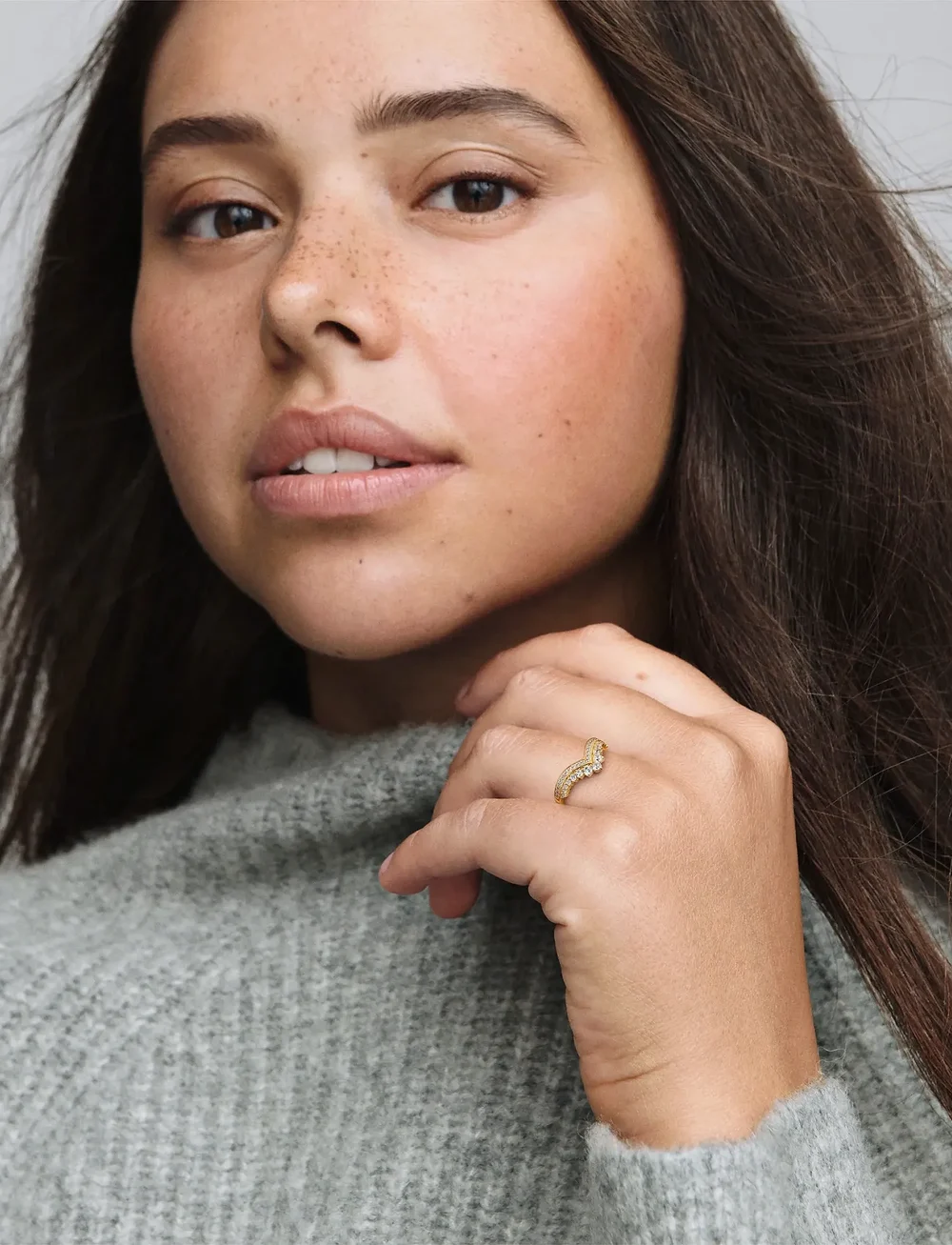 Pandora - Tiara wishbone 14k gold-plated ring with clear cubic zirconia - ringe - clear - 0