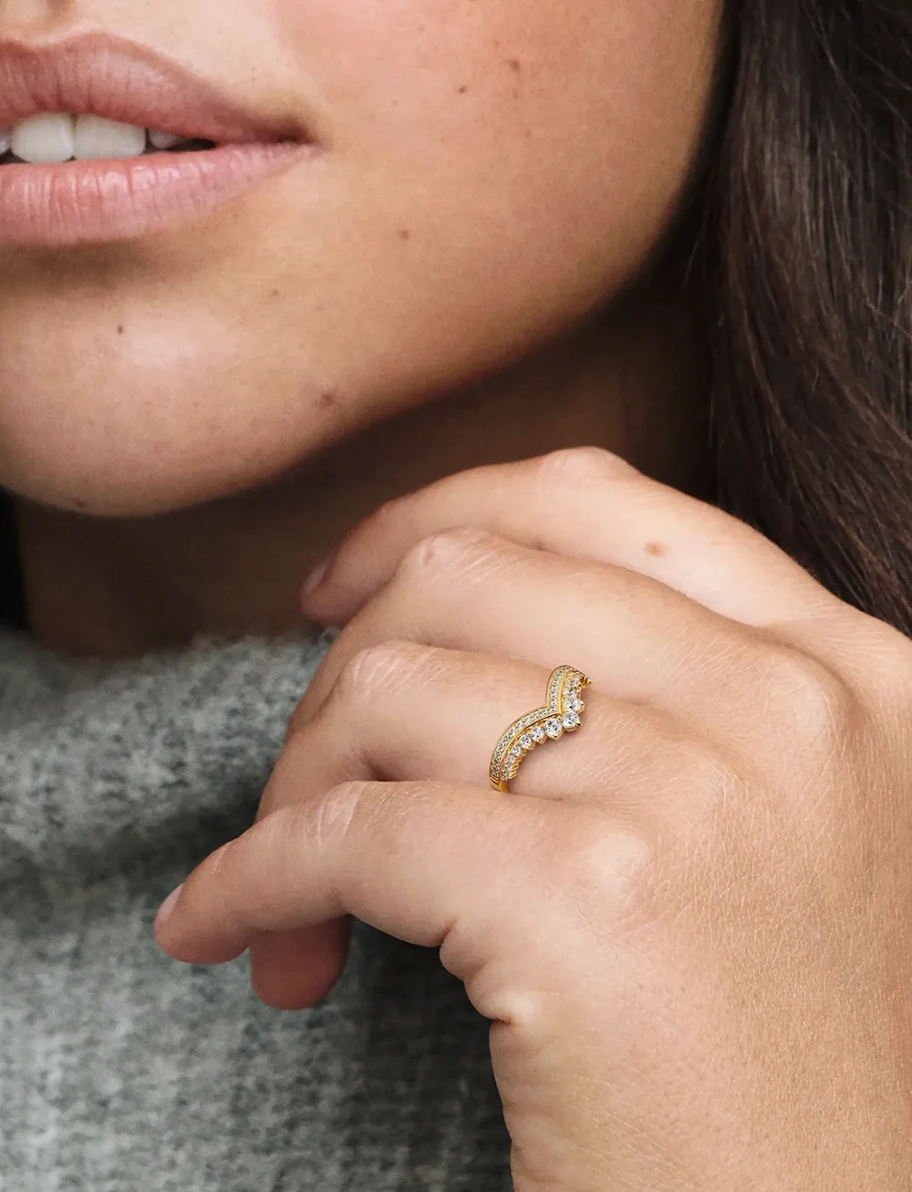 Pandora - Tiara wishbone 14k gold-plated ring with clear cubic zirconia - ringe - clear - 3