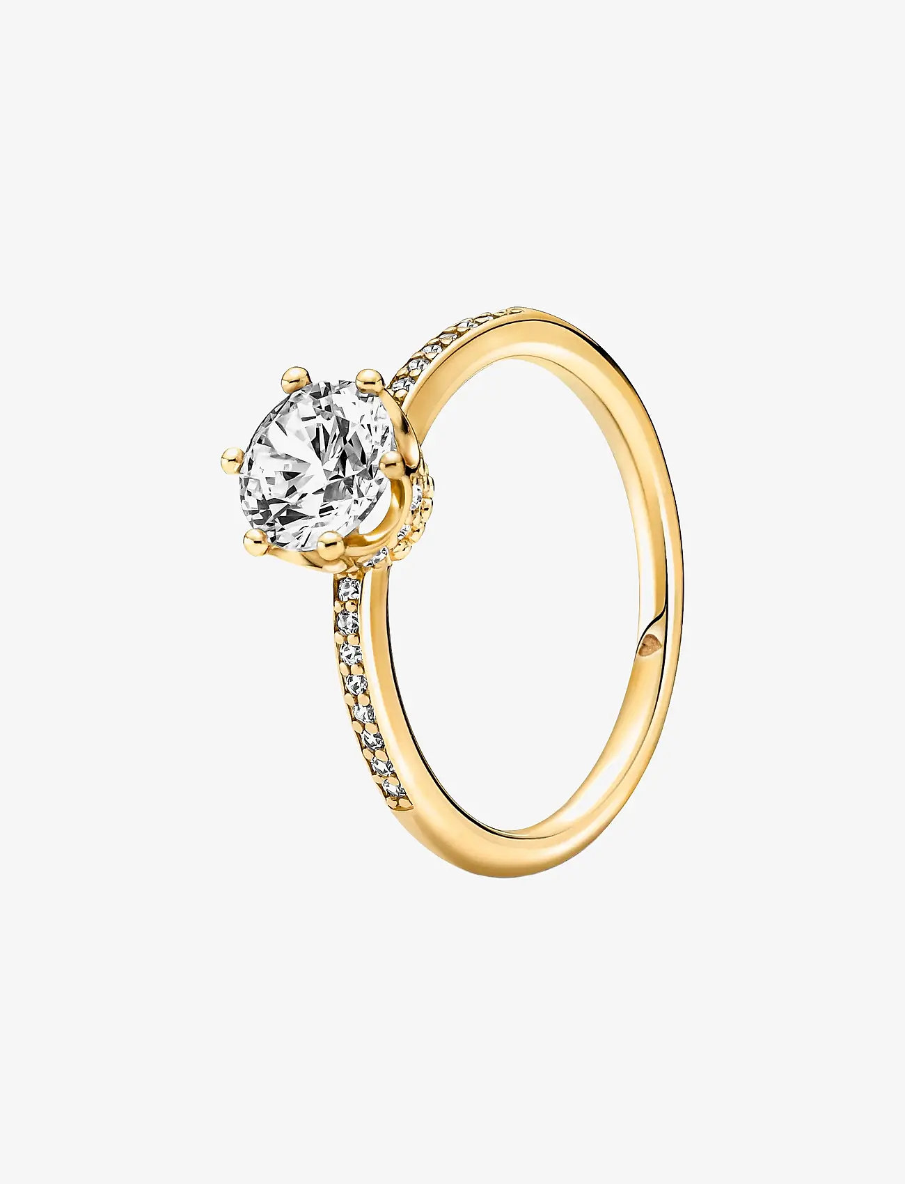 Pandora - Crown 14k gold-plated ring with clear cubic zirconia - ringar - clear - 0