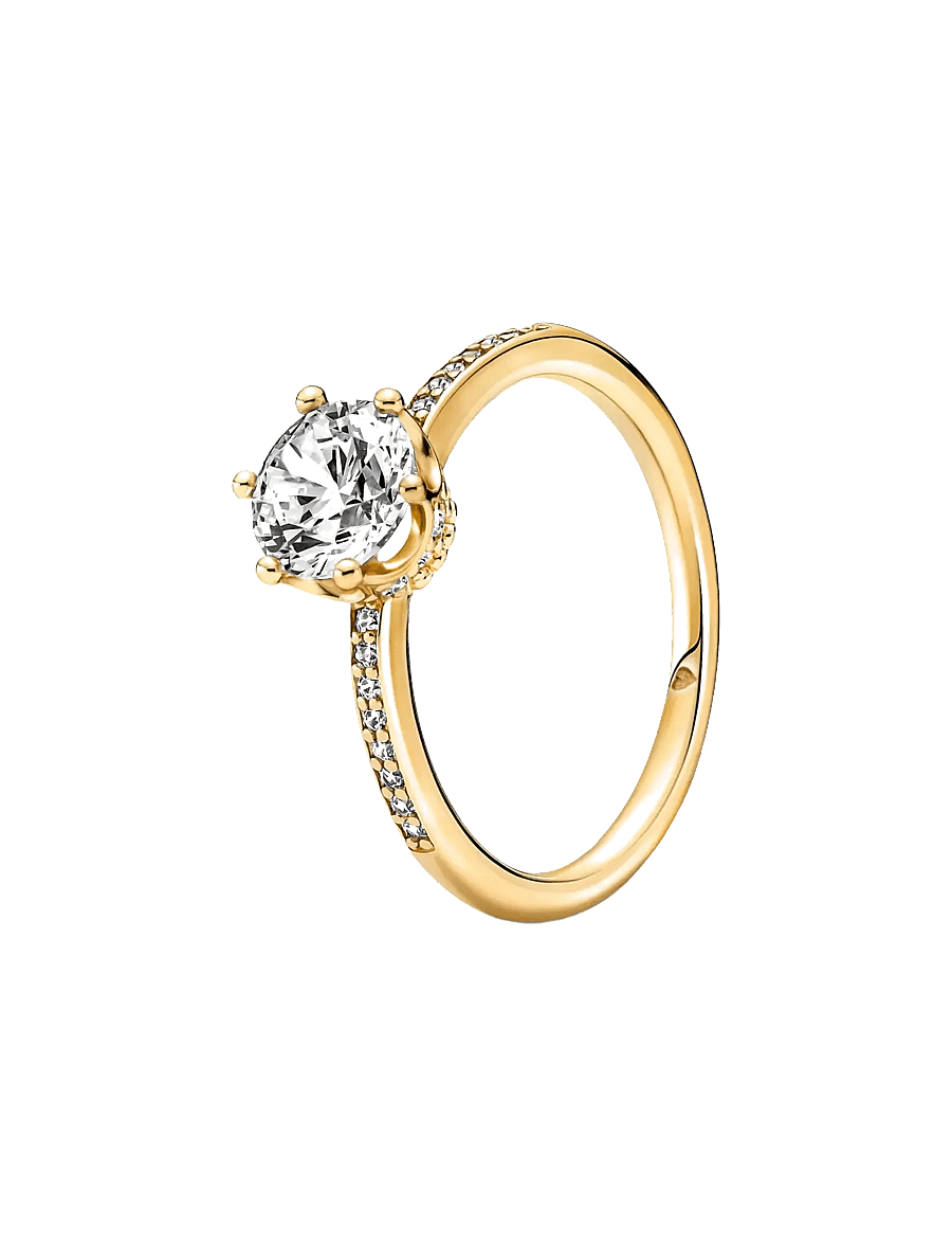 Pandora - Crown 14k gold-plated ring with clear cubic zirconia - bagues - clear - 0