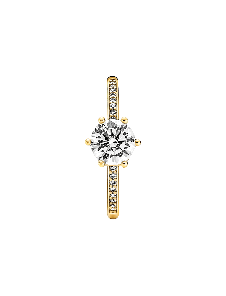 Pandora - Crown 14k gold-plated ring with clear cubic zirconia - bagues - clear - 1