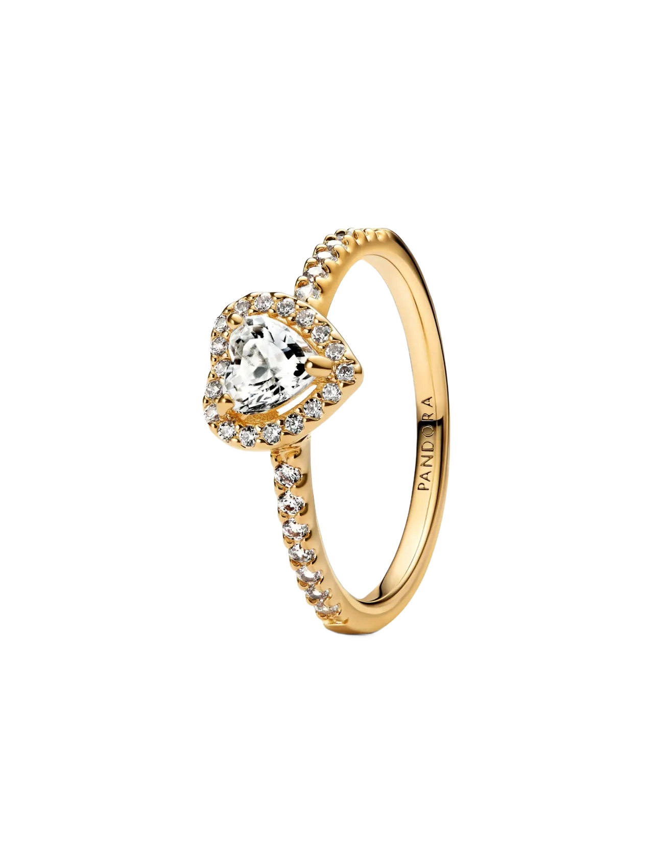 Pandora Heart 14K Gold-Plated Ring With Clear Cubic Zirconia, Kvinder, Hjerte Halo Ring, Guld, Str: 60
