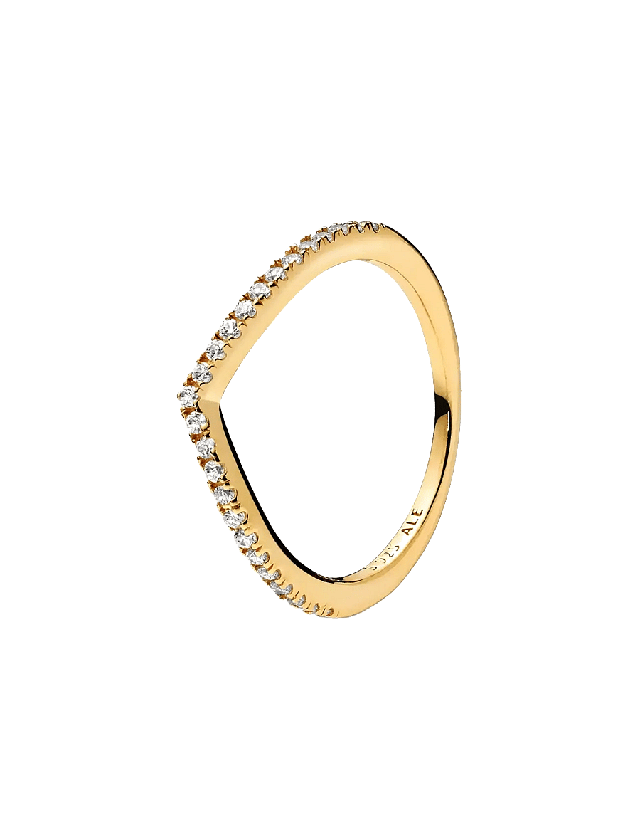 Pandora - Wishbone 14k gold-plated ring with clear cubic zirconia - bagues - clear - 1